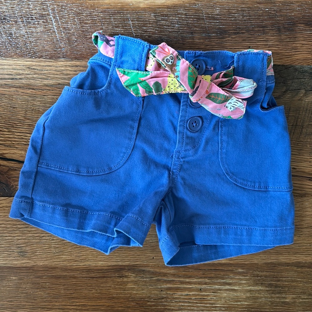 Mini Boden Blue Shorts with Floral jungle tie Bow 3Y